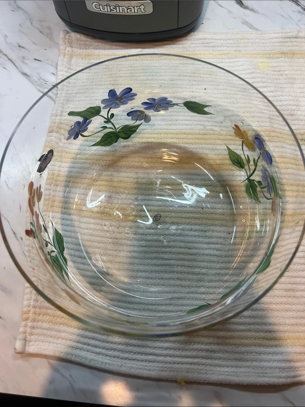 Hand-Painted Floral Glass Bowl - Multicolor 8 1/2